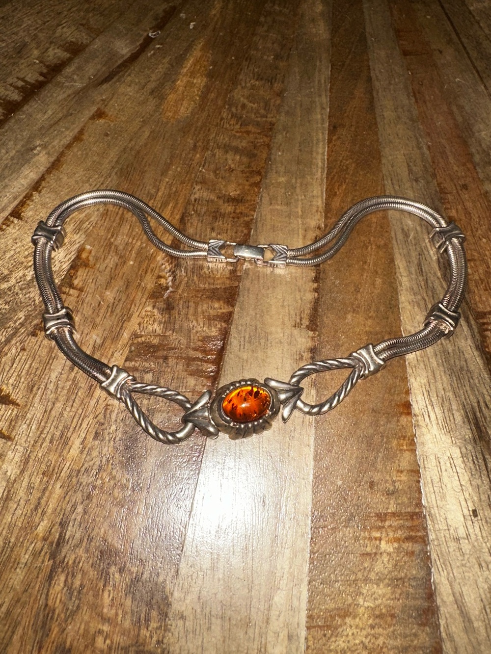 Unique Vintage Baltic Amber Sterling Necklace